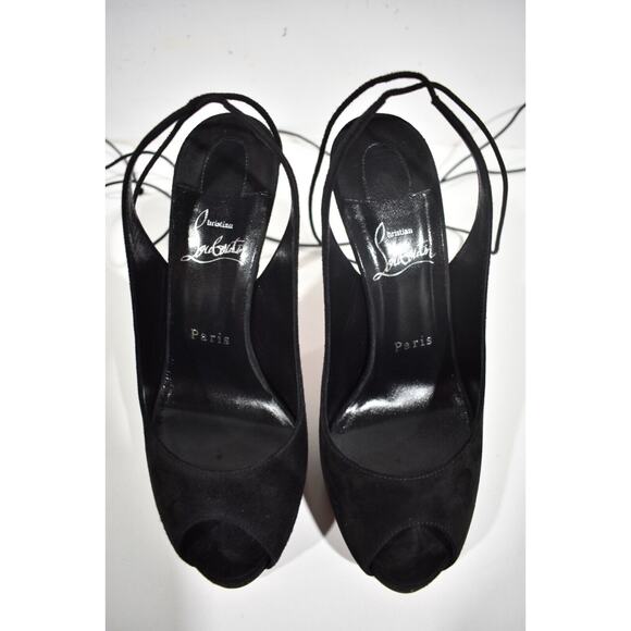 Christian Louboutin Lace Up NVP 120 Black Suede Peep Toe Sandal Heel Pump 38.5 - Picture 7 of 12